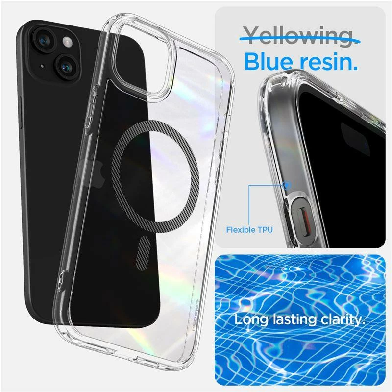 Mbështjellës Spigen Ultra Hybrid MagSafe për iPhone 15 Plus, Transparent/Gri (carbon)