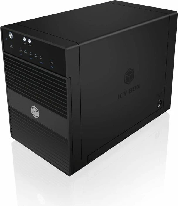 Kasë e jashtme 4-bay për HDD/SSD ICYBOX IB-3740-C31, USB-C USB 3.2 Gen 2 10Gbps, SATA 2.5\u201d/3.5\u201d, SINGLE/JBOD, me ventilator 80mm, e zezë, set
