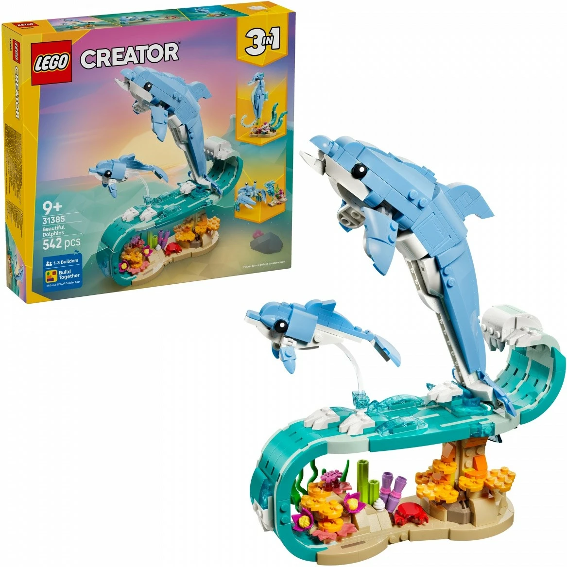 Set blloqe ndërtimi, LEGO, Creator 3-in-1 31385 Beautiful Dolphins, 542 copa, 9+