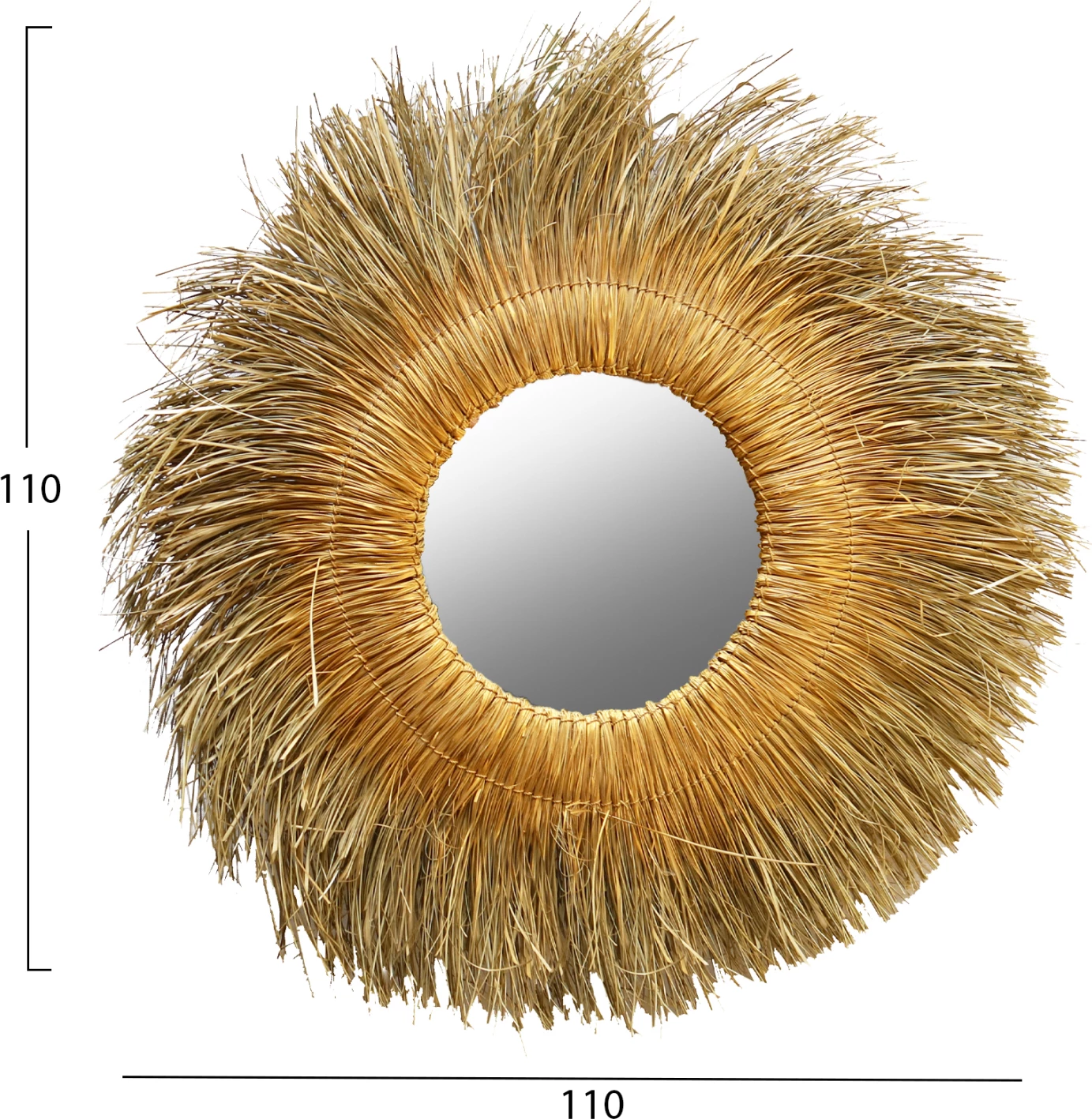 Pasqyrë muri rrethore, kornizë prej bari pandan, ngjyrë natyrale-ari, 110x5x110cm, FH7743