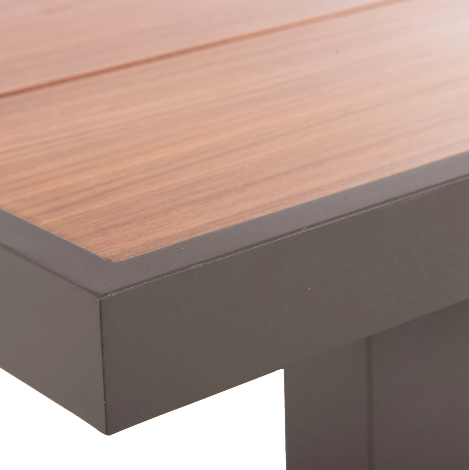 Tavolinë alumini për jashtë, GOBAR FH6060.04, ngjyrë shampanjë me sipërfaqe tavoline si dru, 240x105x75 cm