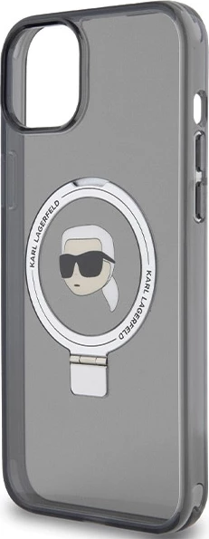 Mbështjellës Karl Lagerfeld KLHMP15SHMRSKHK për iPhone 15 6.1", me unazë Ring Stand, MagSafe, zi