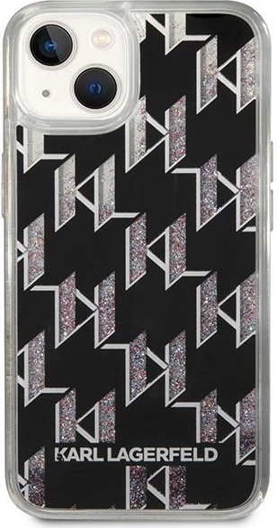 Mbështjellës Karl Lagerfeld KLHCP14SLMNMK për iPhone 14 6.1", hardcase, Liquid Glitter Monogram, zi