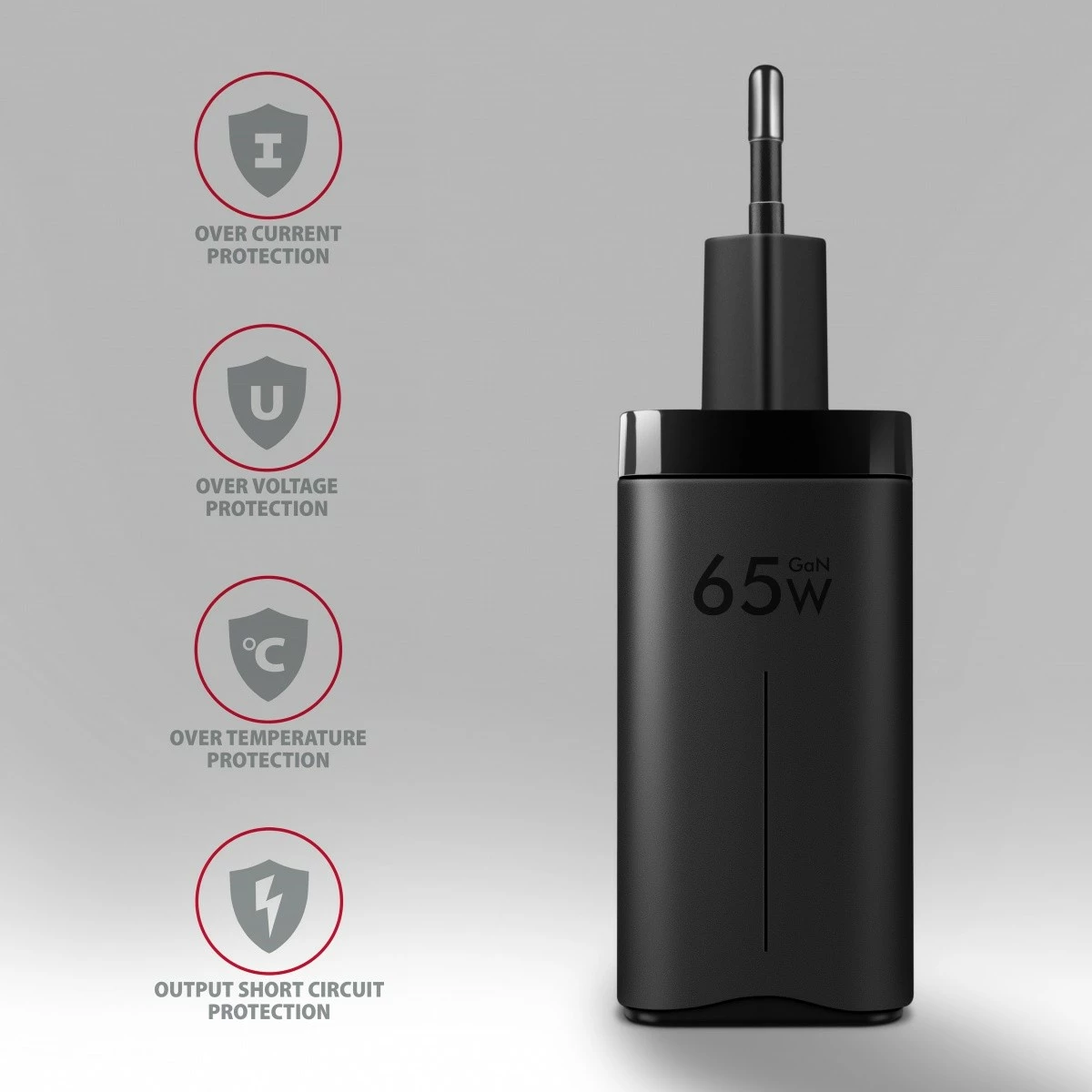 Adapter karikues AXAGON ACU-DPQ65, GaN 65W, 3 porta (USB-A + 2x USB-C), i zi