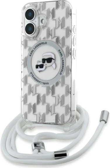 Mbështjellës Karl Lagerfeld IML Crossbody Monogram Karl & Choupette Head MagSafe për iPhone 16, Transparent