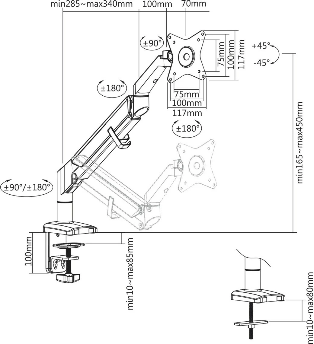 Mbajtëse tavoline për monitor Maclean ER-405B, sustë gazi, e zezë