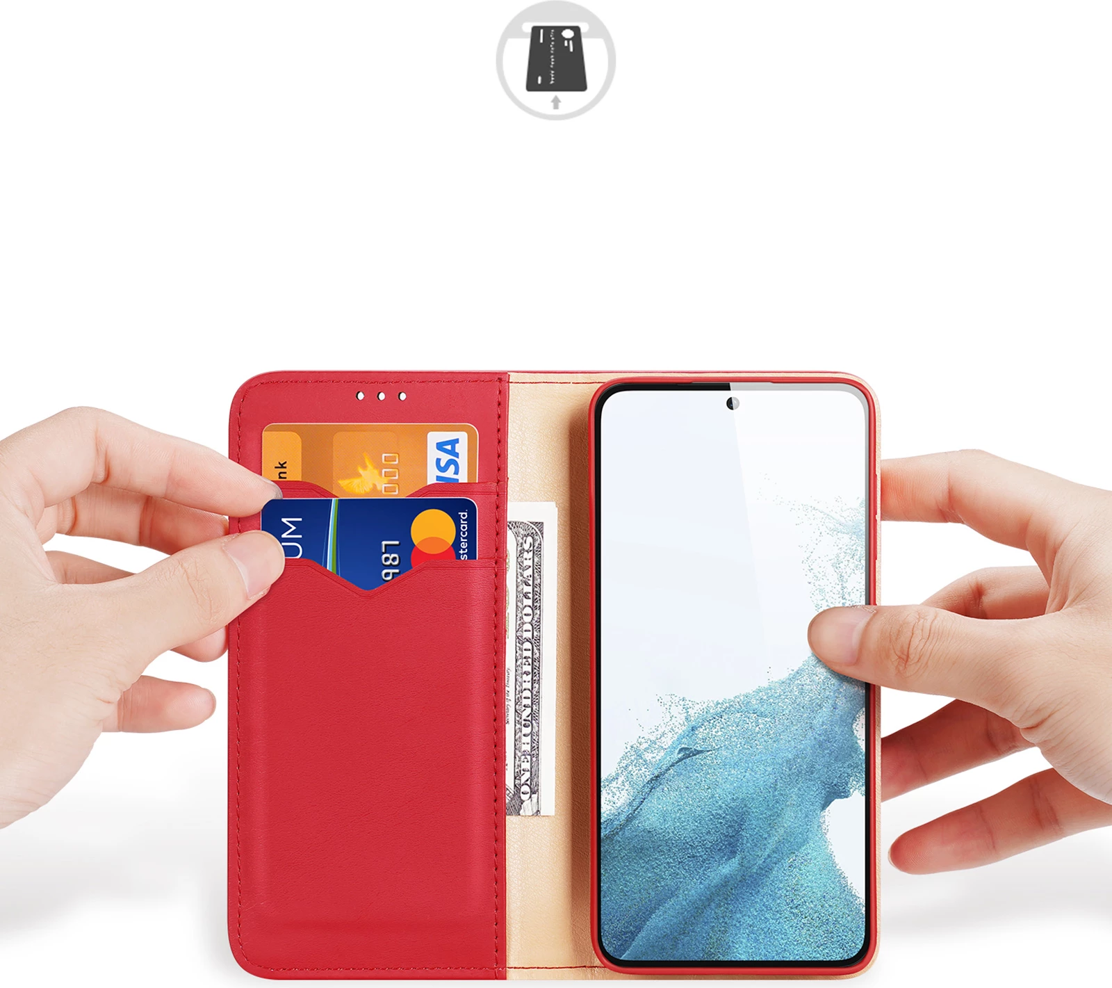 Mbështjellës Dux Ducis Hivo për Samsung Galaxy S23+, me kapak, portofol, bllokim RFID, e kuqe