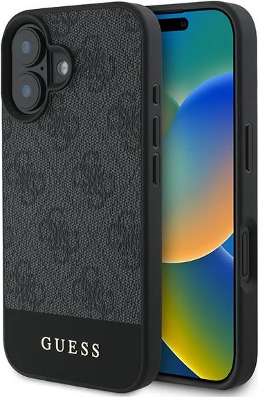 Mbështjellës Guess 4G Bottom Stripe për iPhone 16 Plus 6.7", Gri