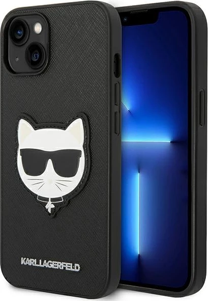 Mbështjellës Karl Lagerfeld KLHCP14MSAPCHK për iPhone 14 Plus 6.7", Saffiano Choupette Head Patch, i zi