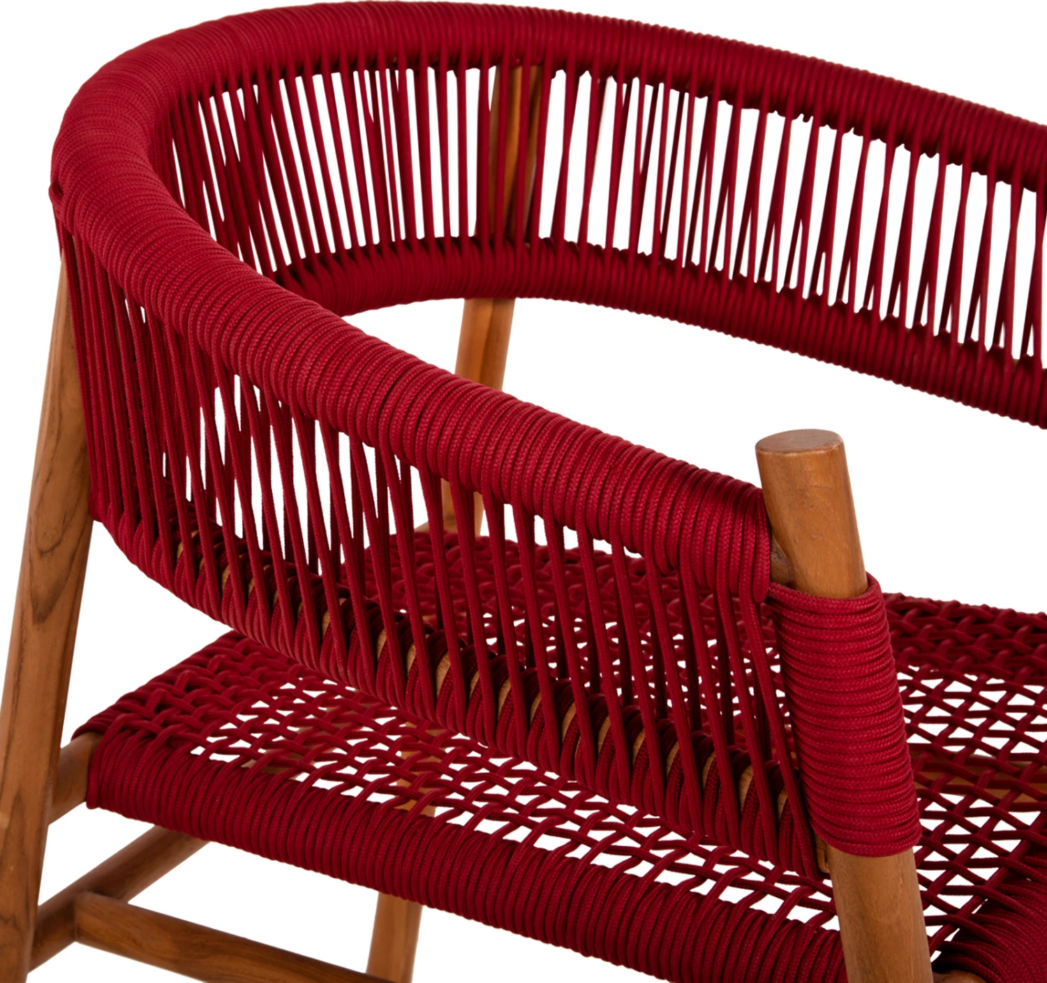 Karrige ngrënieje me krahë IRVING, dru TEAK, ngjyrë natyrale dhe litar i kuq burgundy, FH9797, 60x55x75H cm