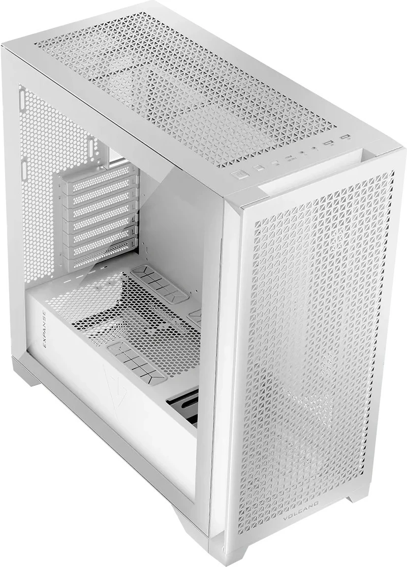Kasë kompjuteri MODECOM Volcano Expanse T Midi Tower, ATX/µATX/ITX, xhami i temperuar, ARGB, pa ventilatorë, USB‑C, e bardhë
