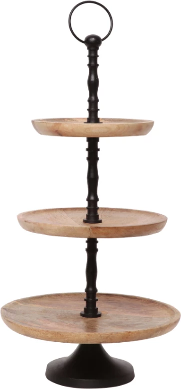 Stendë trekatëshe NIKISI, dru mango, alumini i zi, 30x30x60cm