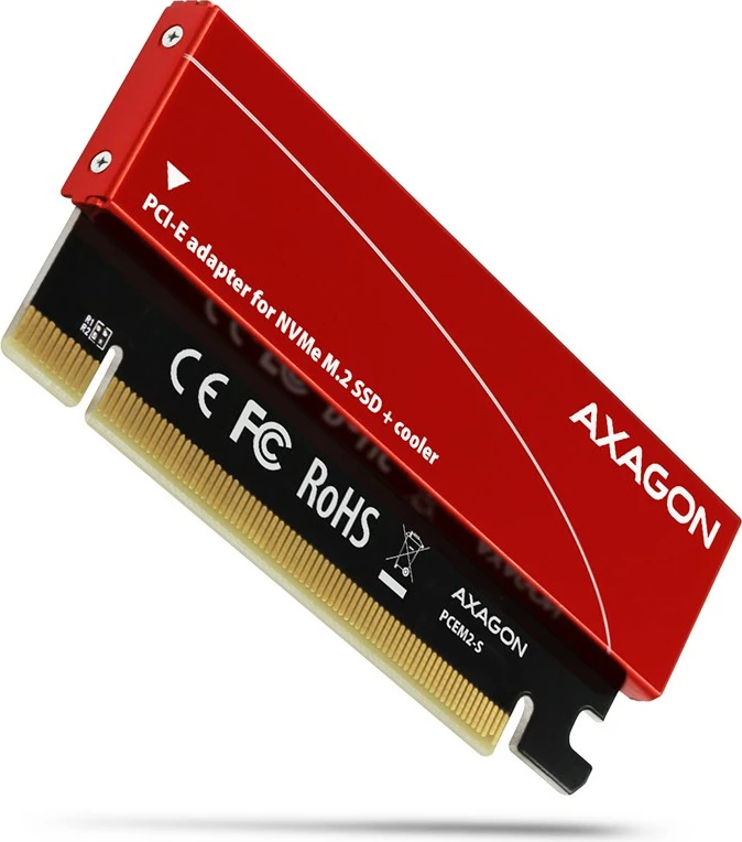 Kasë adapter AXAGON PCEM2-S për NVMe M.2 SSD, PCIe x16, me mbulesë alumini, e kuqe