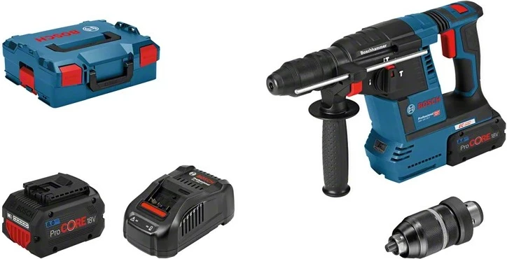 Çekiç elektrik Bosch GBH 18V-26F, brushless, 2x8Ah, SDS Plus, zi/kaltër/kuqe