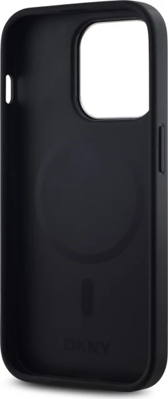 Mbështjellës DKNY Plain Logo MagSafe për iPhone 14 Pro, i zi