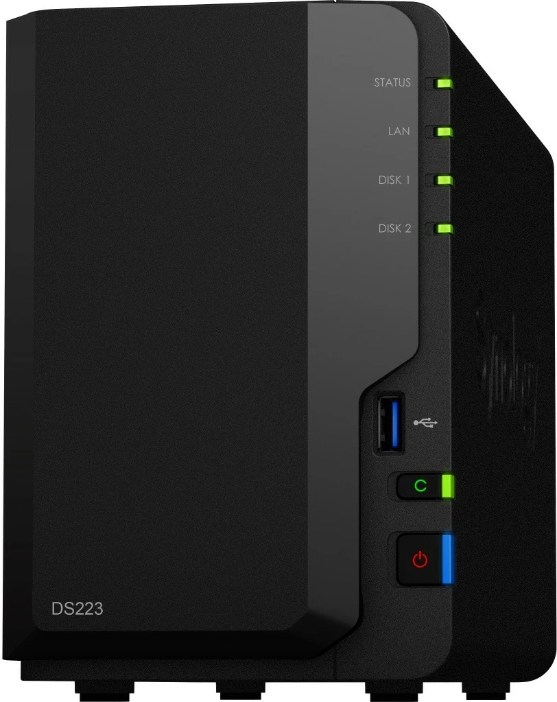 Kasë NAS Synology DS223, 2x HDD/SSD, 2GB RAM, 4x1.7GHz, 1xGbE, 3xUSB, e zezë