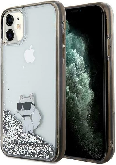 Mbështjellës Karl Lagerfeld Liquid Glitter Choupette për iPhone 11/XR, Transparent, Silver