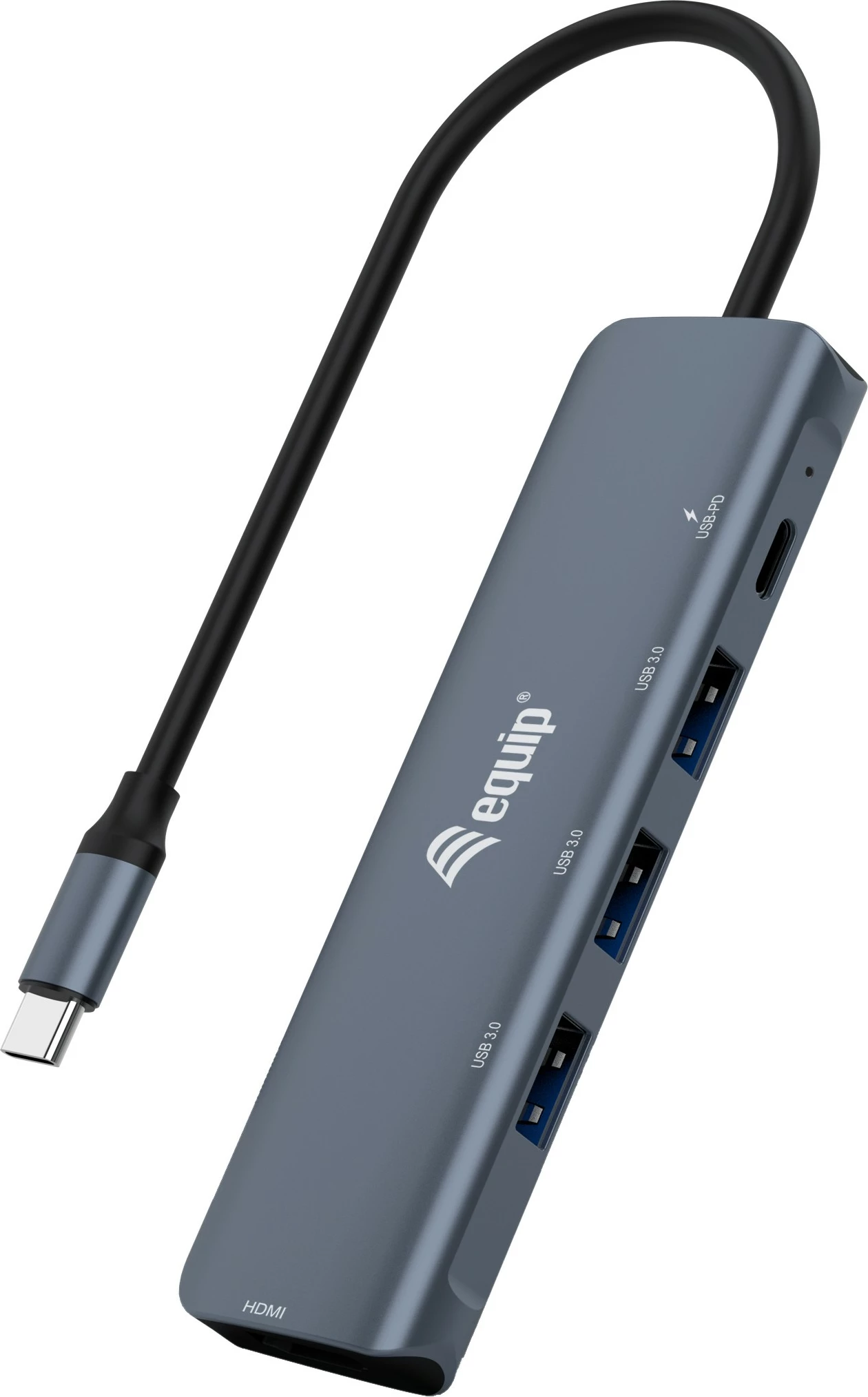 Adapter multifunksional USB-C 5-në-1 Equip, HDMI, USB 3.2 Gen1, 100W PD, alumini, zi/gri