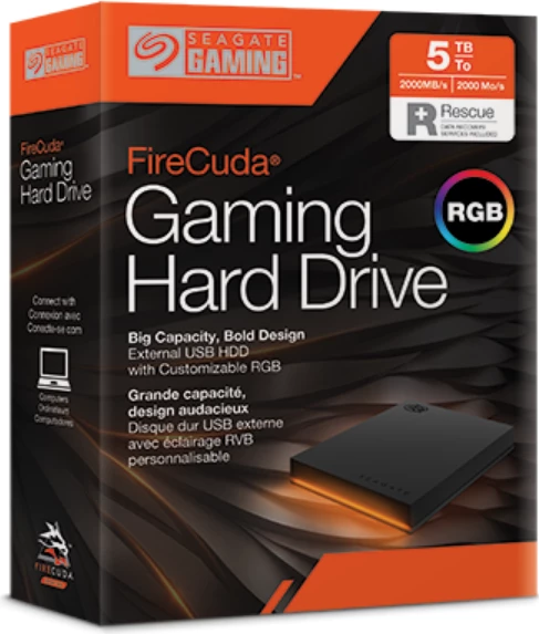 HDD disk i jashtëm Seagate FireCuda Gaming STKL5000400 5TB USB 3.2 Gen 1 RGB, i zi