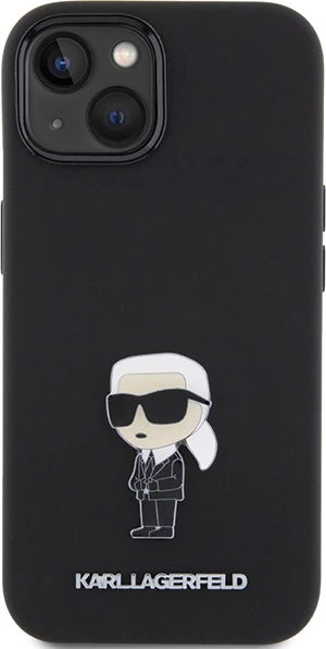 Mbështjellës Karl Lagerfeld Silicone Ikonik Metal Pin për iPhone 15, i zi