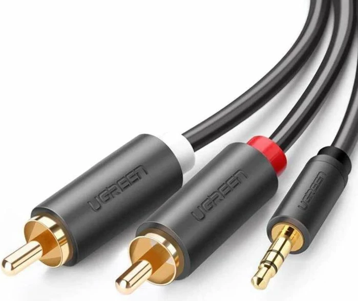 Kabllo audio UGREEN 10510 3.5mm në 2x RCA, 2m, e zezë