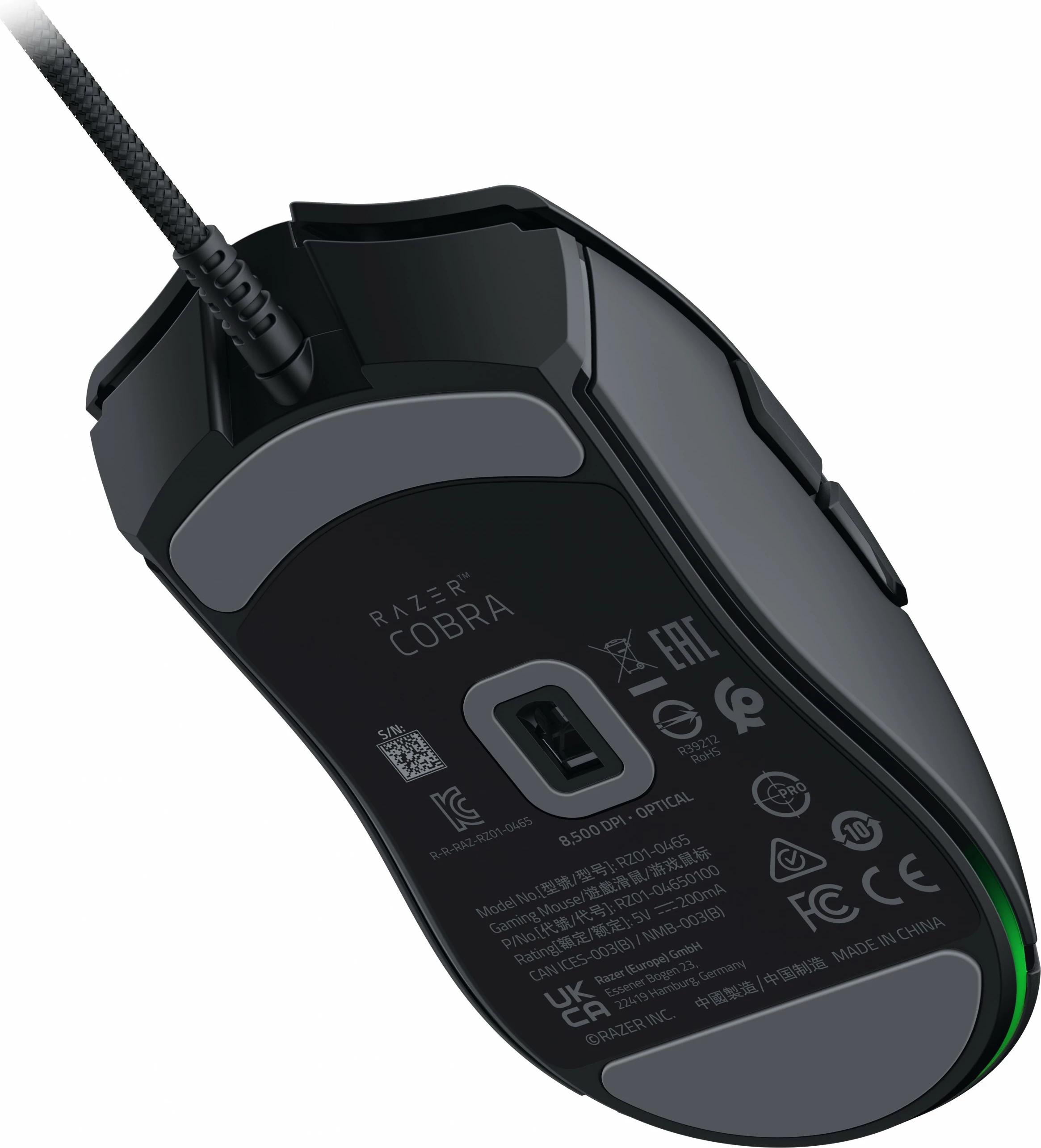 Maus Razer Cobra, Optical, USB Type-A, 8500 DPI, E zezë