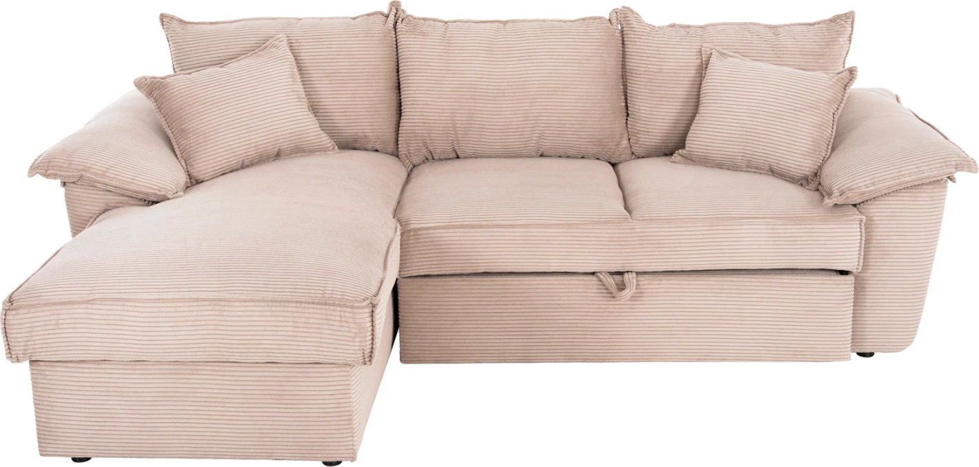 Divan këndor (majtas) me hapësirë ruajtjeje ALDO FH3276.01L, pëlhurë bezhë, 256x91-159x87H cm