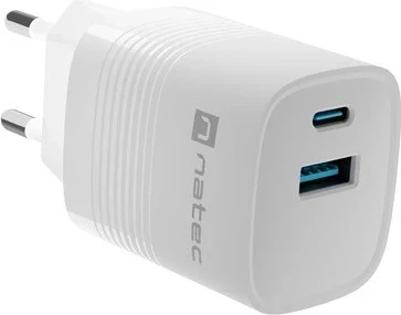 Karikues NATEC RIBERA GAN, 1X USB-A + 1X USB-C, i bardhë