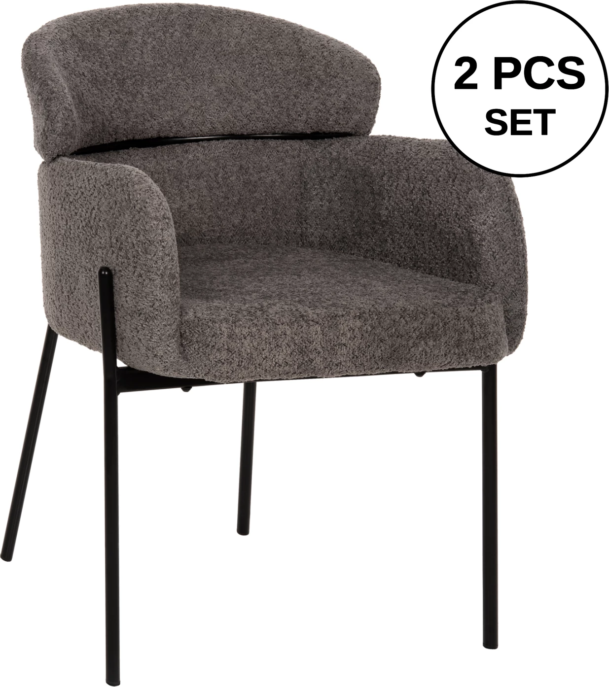 Karrige WOLF FH8583.01, stof boucle gri, këmbë metalike të zeza, 58x58x80H cm., set prej 2 copësh