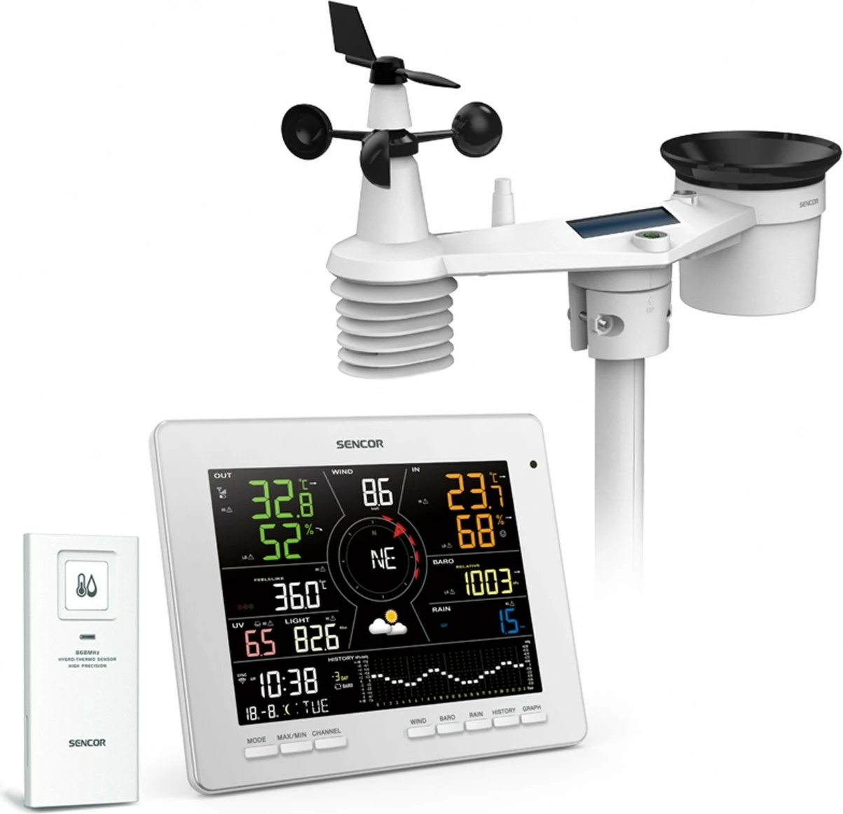 Stacion moti SMART Sencor SWS 16600 WiFi SH, me sensor 7-në-1 dhe TH, i bardhë