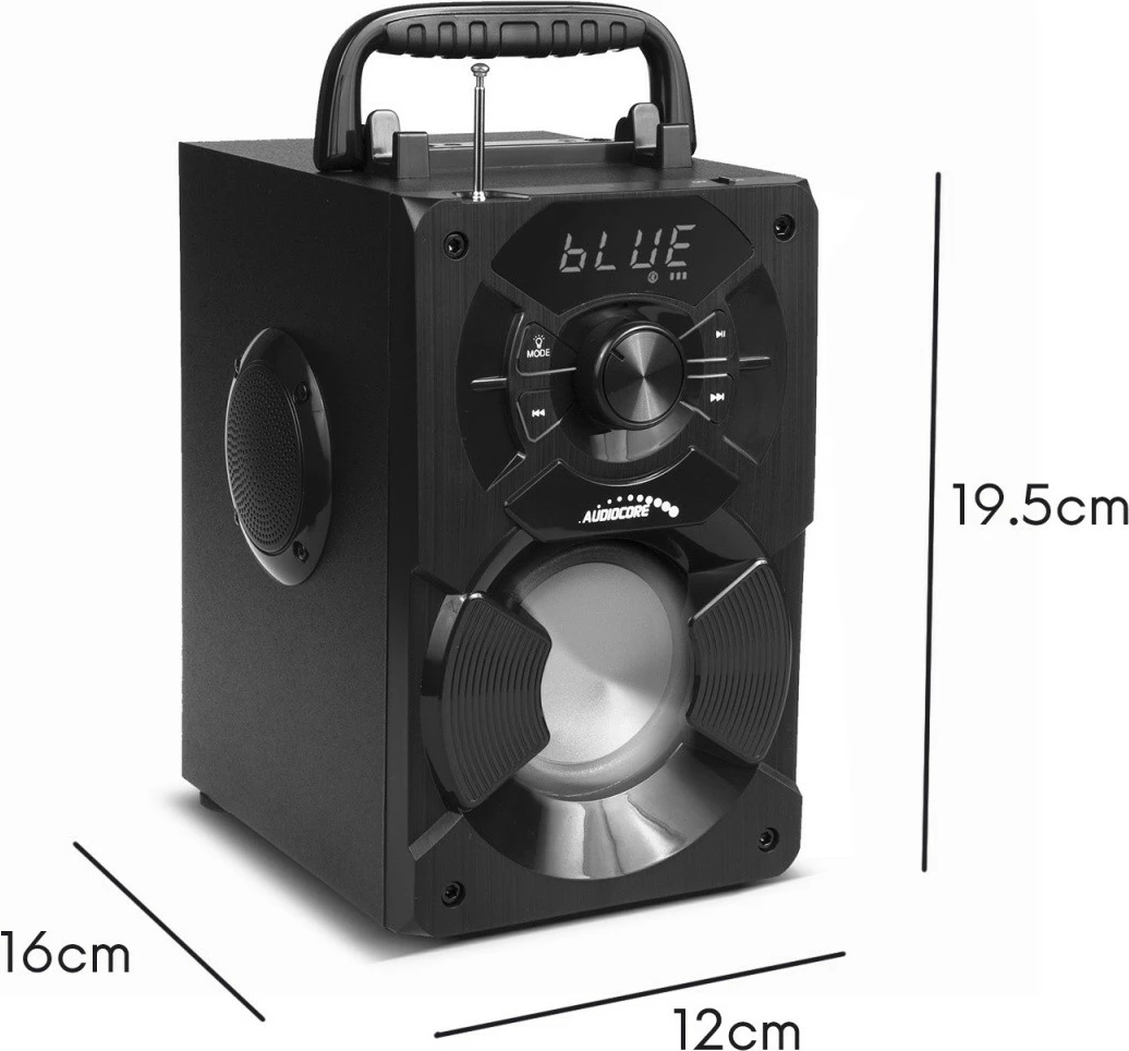 Altoparlant portabël Bluetooth Audiocore AC730, 11W, me ndriçim LED, i zi