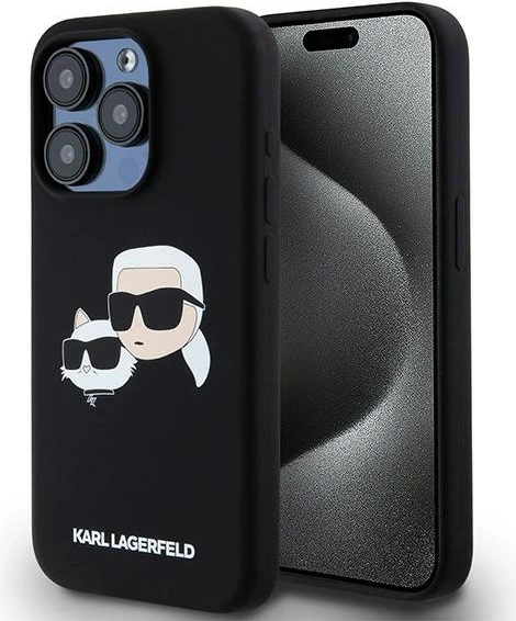 Mbështjellës Karl Lagerfeld Silicone Karl & Choupette MagSafe për iPhone 15 Pro Max, zi