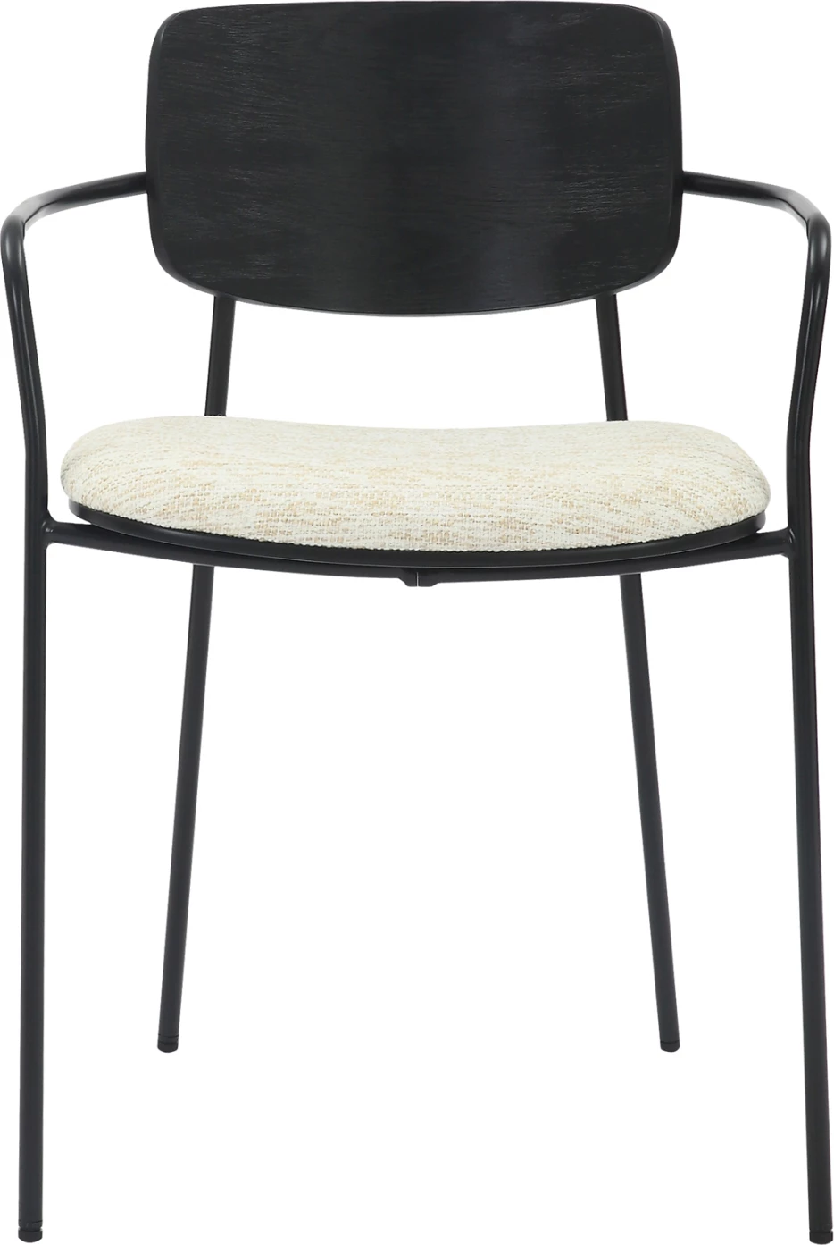 Karrige për ngrënie VIKKI FH9980.02 metal & dru në pëlhurë e zezë-krem, 54x54x75.5H cm, set prej 2 copë