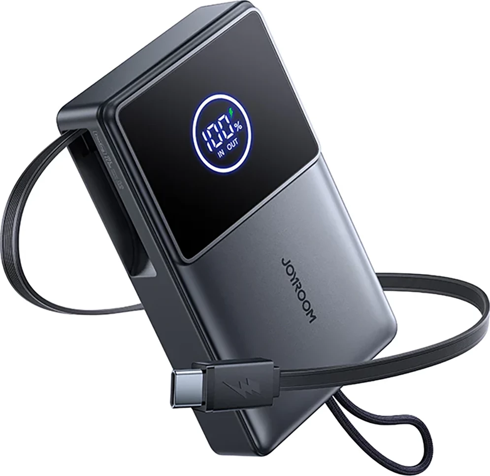 Powerbank Joyroom JR-PR1, 10000mAh, me kabllo USB-C të integruar, 22.5W, E zezë