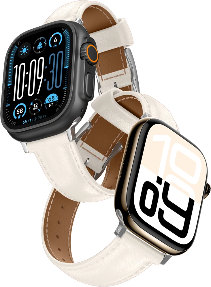 Rrip lëkure për Apple Watch AmazingThing Class Band, 45/46/49 mm, Bezhe e çelët