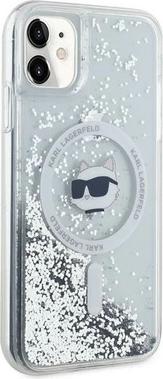 Mbështjellës Karl Lagerfeld Liquid Glitter Choupette Head MagSafe për iPhone 11/XR, Transparent