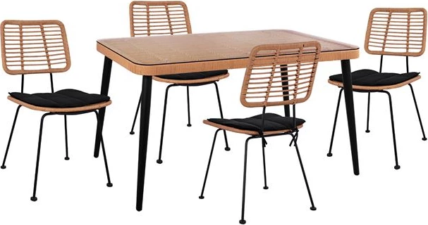 Set 5 pjesë Allegra Wicker me Sipërfaqe Tavoline 140x80x78 Bezhë & E Zezë FH10492