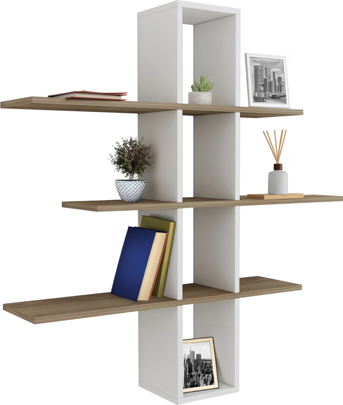 Rafta muri DOMINIC FH8976.11 melaminë natyrale-bardhë 96x19.5x101H cm