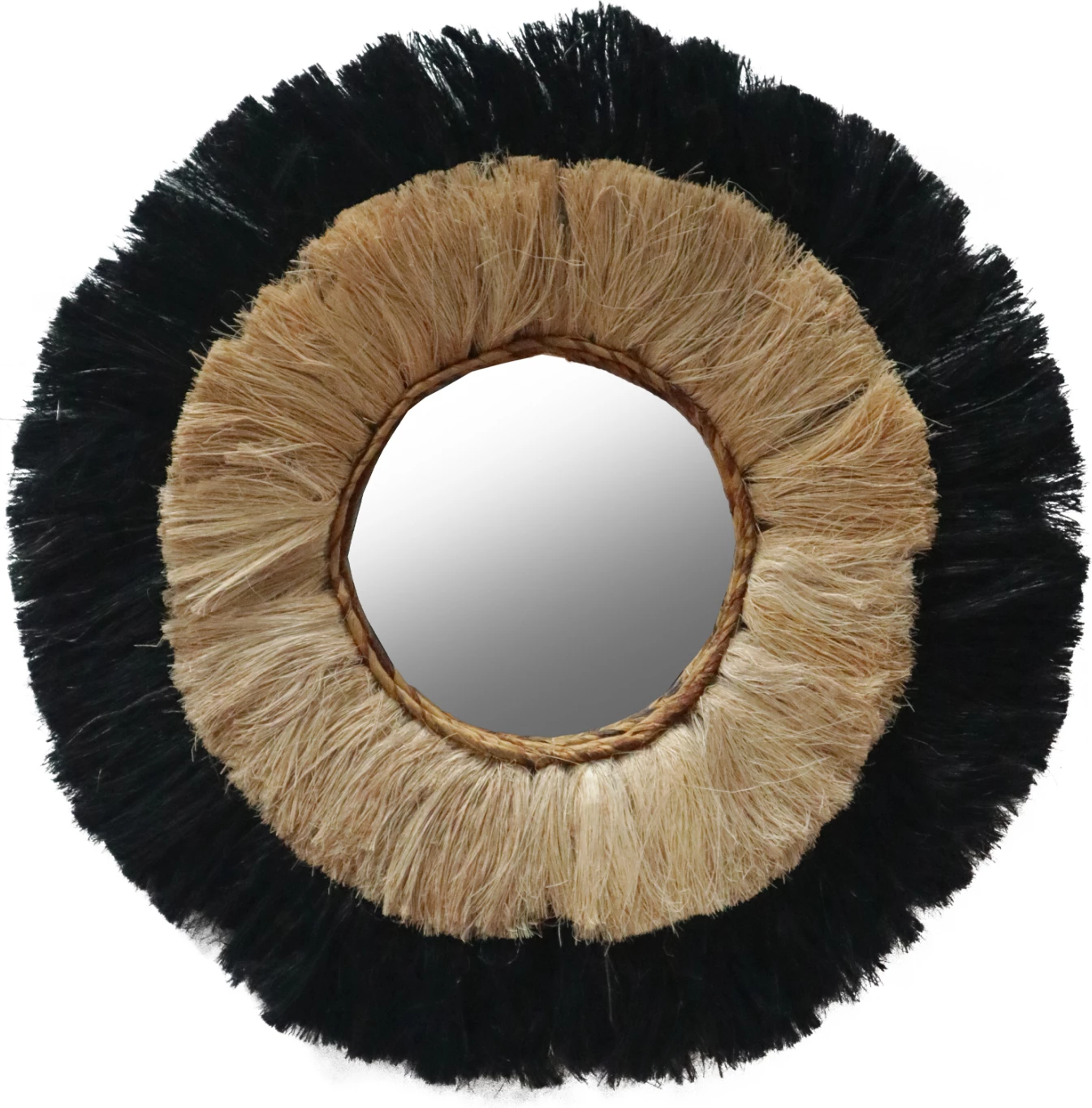 Pasqyrë rrethore me kornizë prej fibrash abaka, ngjyrë natyrale dhe e zezë, 70x4x70 cm, FH7737