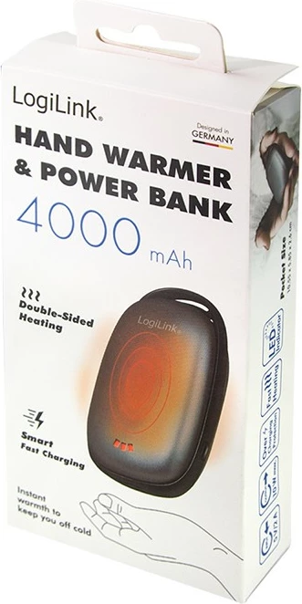Powerbank LogiLink 4000 mAh, 1x USB-A, Handwärmer, metallik gri