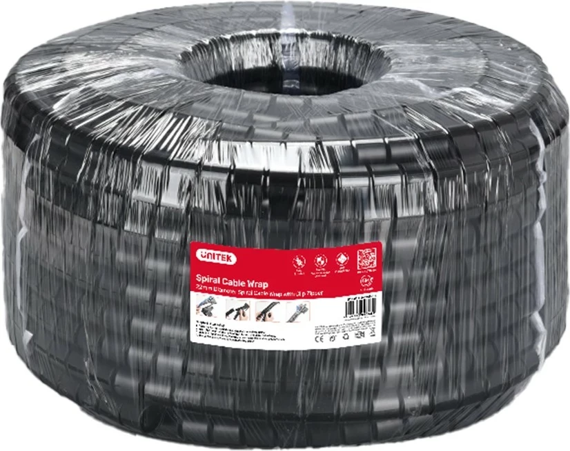 Organizer kabllash spiral Unitek, 25 metra, 22 mm, e zezë