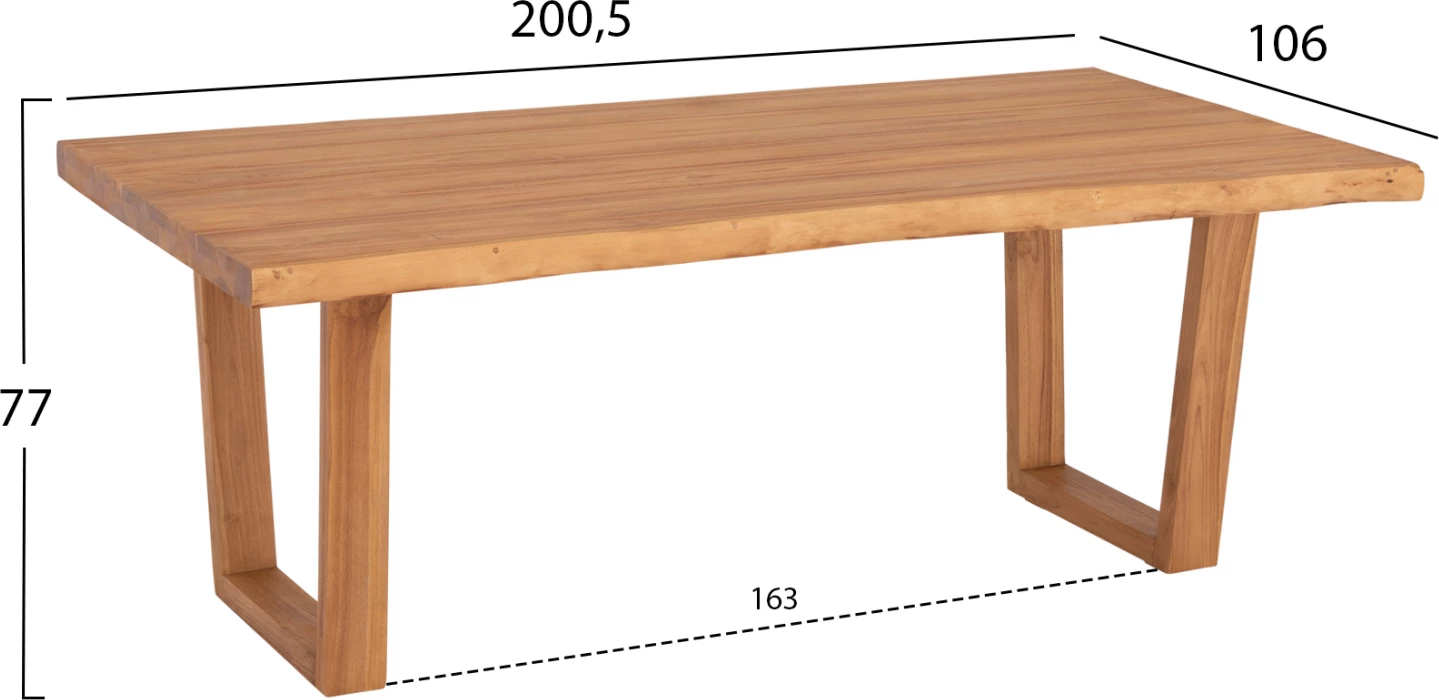 Tavolinë ngrënieje LEOPOLD FH9933.01 dru TEAK masiv, ngjyrë natyrale, 200.5x107x76H cm.