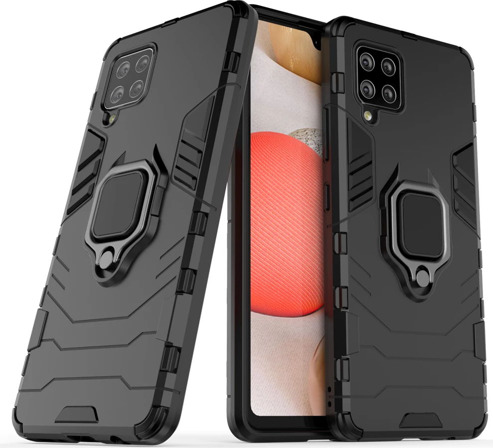 Mbështjellës Hurtel Ring Armor për Samsung Galaxy A42 5G, me mbajtëse unaze, i zi