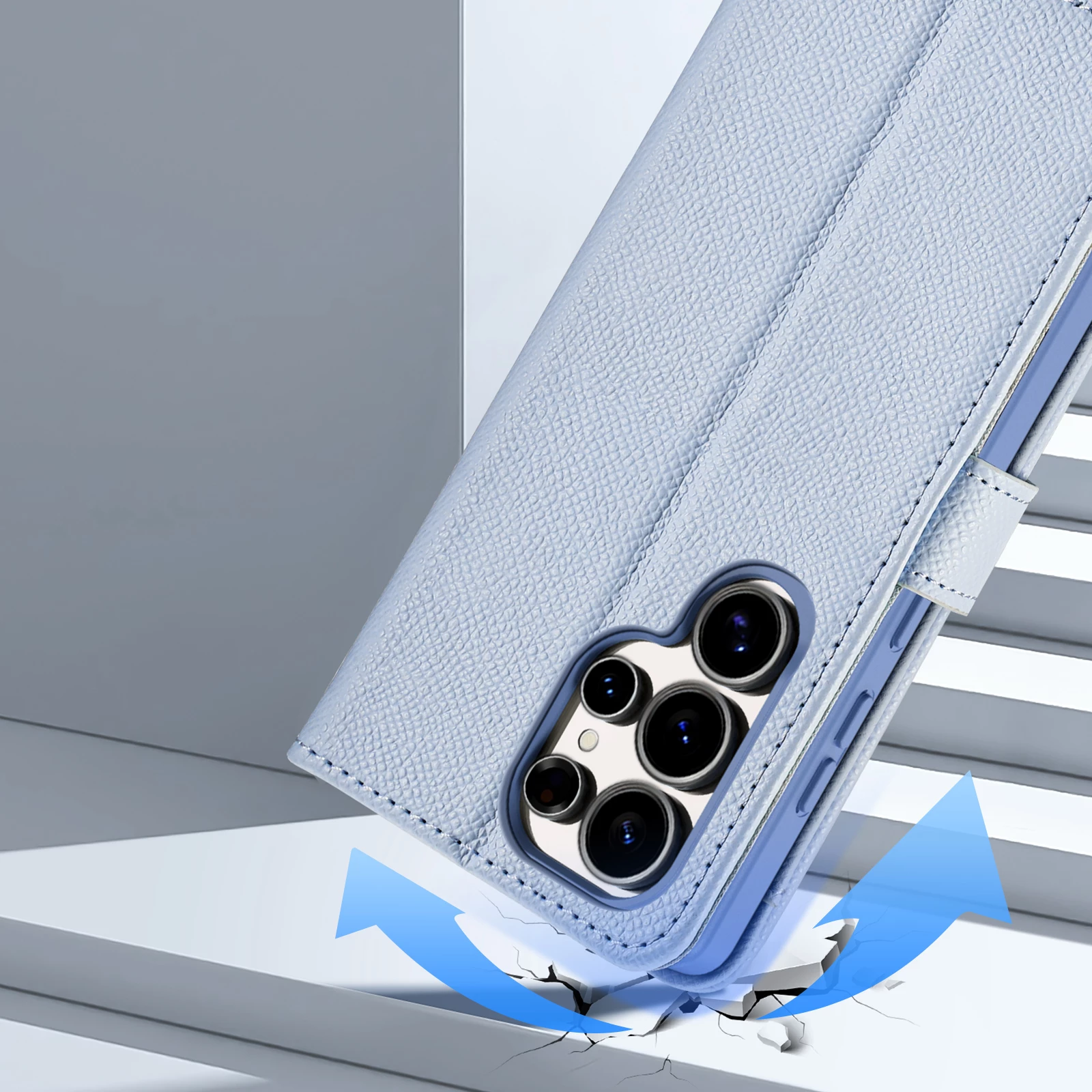 Mbështjellës Dux Ducis Lawa për Samsung Galaxy S25 Ultra, lëkurë, me portofol magnetik të ndashëm, kaltër