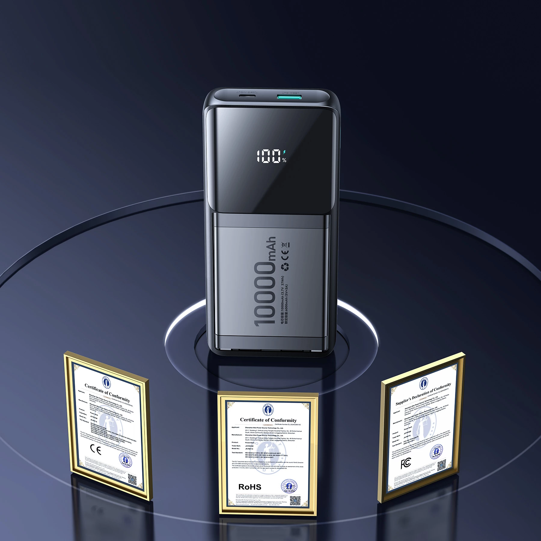 Powerbank Joyroom JR-PBF19 10000mAh 22.5W me dy kabllo të integruara USB-C dhe Lightning, e zezë