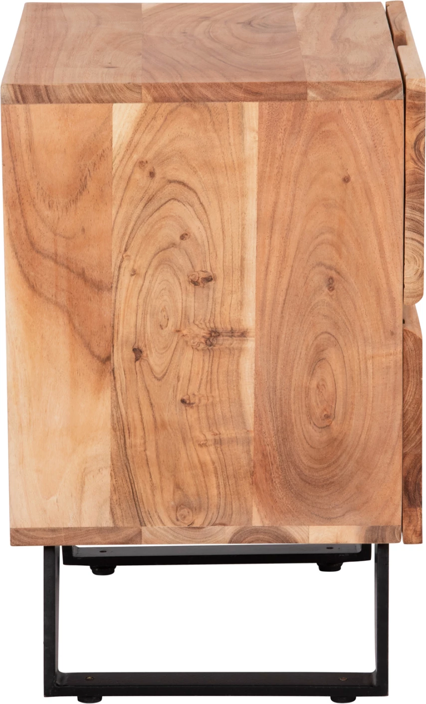 Komodinë natyrale ALICIA, dru akacie, këmbë metalike, 45x35x56cm