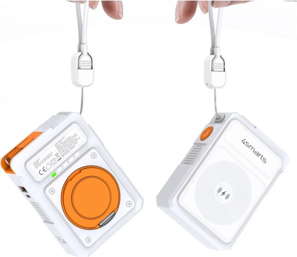 Karikues hibrid 6-në-1 4smarts KAT07417 me powerbank 10000mAh, 22.5W PD/QC, Qi, USB-C + USB-A, kabllo USB-C 12 cm, bardhë