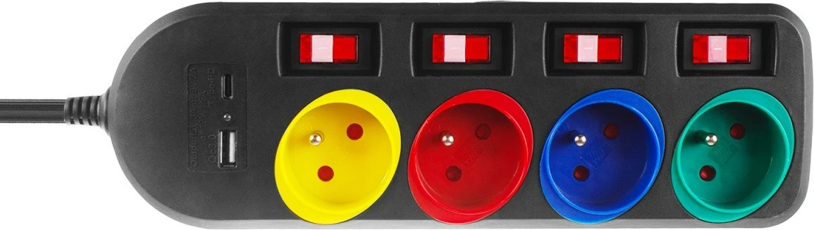 Listë zgjatjeje Maclean MCE508 B, 4 dalje, 1.5m, 2x USB (A/C), e zezë