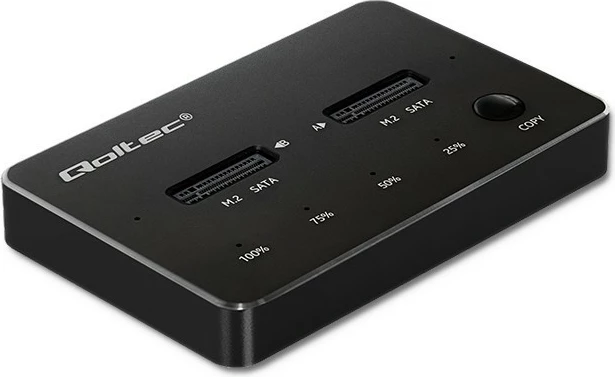 Kasë docking Qoltec 50310 për 2x SSD M.2 SATA NGFF, USB Type C, e zezë