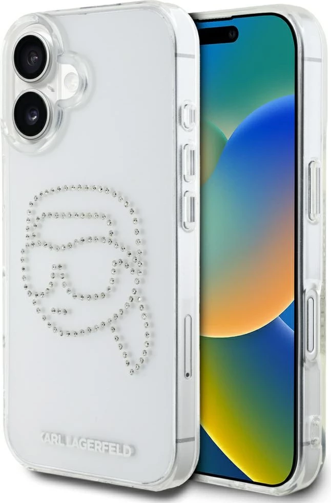 Mbështjellës Karl Lagerfeld IML Rhinestones Karl Head për iPhone 16, Transparent